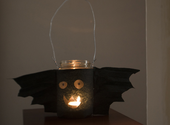 halloween bote cristal bat farolita laterne light licht luz kinder basteln craft kidsfledermaus glas