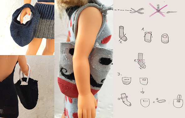 BOLSOS socken de socks selfmade doll clothes ropa muñeca puppenkleidung selber machen bags