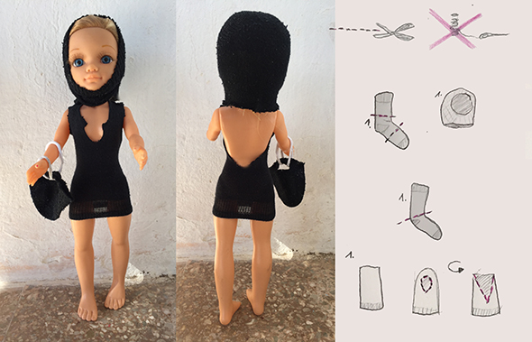 Mütze und Adendkleid selfmade doll clothes ropa muñeca puppenkleidung selber machen vestido de noche night cloth