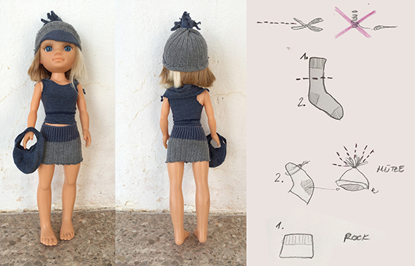 Mütze und Rock falda hat cap selfmade doll clothes ropa muñeca puppenkleidung selber machen